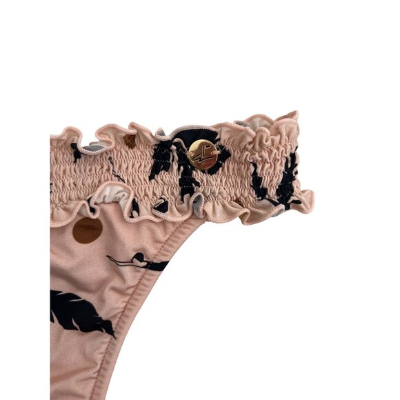 Salinas Palm Print Smocked Ruffle Trim Bikini Bottom - Picture 7 of 8